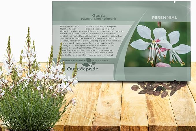 Outsidepride Gaura Seeds - 200 Pcs. Perennial, Drought Tolerant & Low Maintenance, Flower Seeds for Planting Easy to Grow, Vibrant & Tall White-Pink Blooms for Xeriscaping & Pollinator Gardens