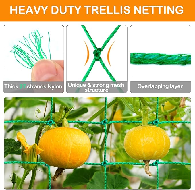Trellis Netting - Garden Netting for Plants, 6.6x16.4 FT Garden Trellis Netting for Climbing Plants with 27 Strands Nylon Outdoor Indoor, Vegetable Grow Trellis Net for Tomato, Cucumber, Grape, Bean