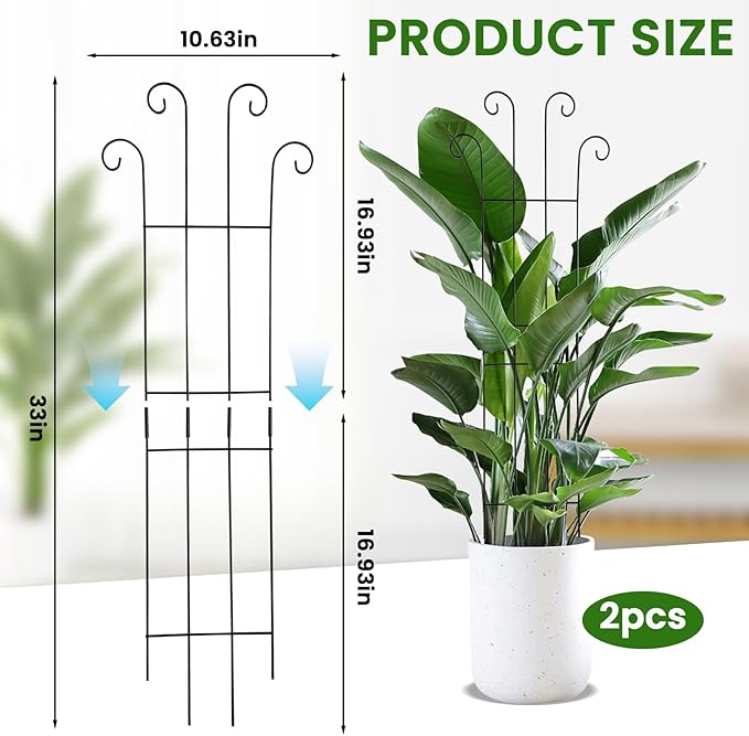 32.6 Inch 2Pack Garden Trellis for Climbing Plants, Rustproof Sturdy Metal Plant Trellis, Decorative Trellis for Potted Plants, Climbing Vines, Flowers, Vegetables, Indoor Outdoor Plant Support, Black