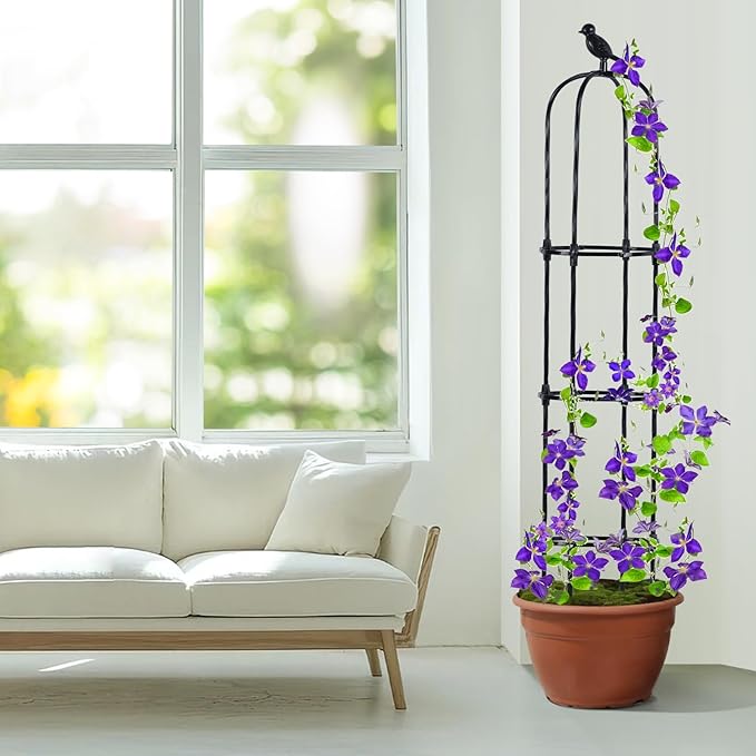 Lalahoni Garden Trellis for Climbing Plants Outdoor, 6 feet Tall Garden Obelisk Trellis Climbing Plant Support Potted Vine Flower Rose Clematis Vegetable Pea Bean Cucumber Trellis Raised Bed, 2 Pack