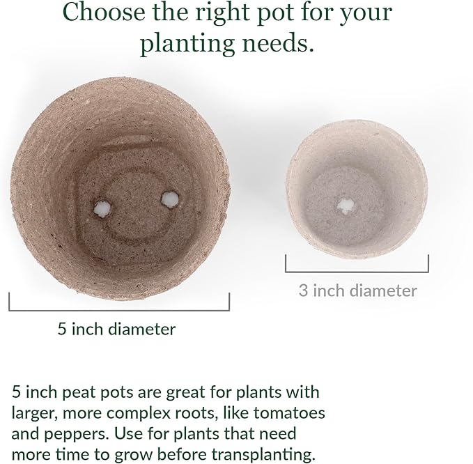 Jiffy Plant Pot - Organic Seed Starting, Biodegradable Pots for Seedlings - 5 in, 100 Pots - Peat