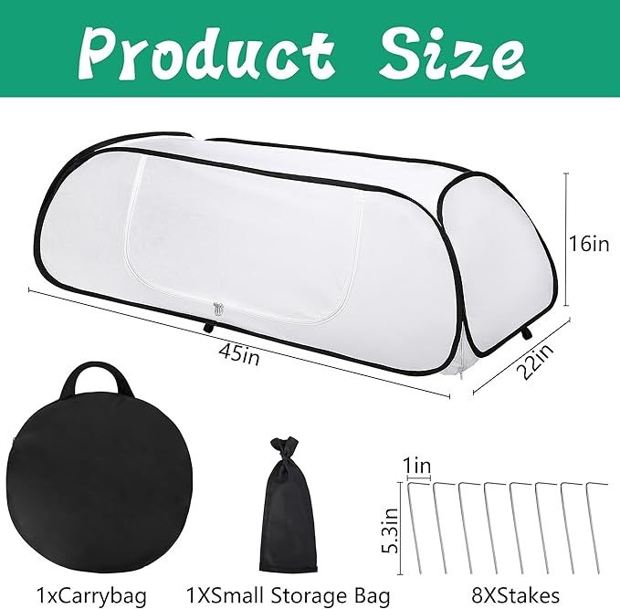 2 Pcs Pop Up Winter Garden Rows Plant Covers, 45" x 22" x 16" Raised Garden Beds Vegetable Rows Cold-proof Plant Protector, Freeze Protection Raised Bed Cover Accelerator for Snow Frost Protection