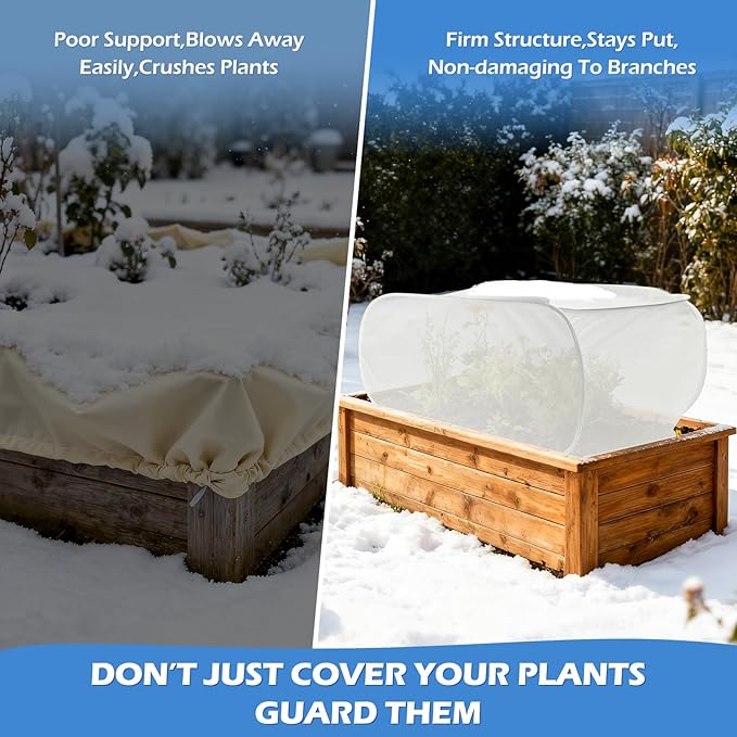 3Pcs Pop-Up Plant Winter Cover, Non-Woven Fabric Shelter with Stakes, Insulated Frost for Garden Beds, Lightweight and Foldable for Shrubs, Vegetables and Small Potted Fruit Trees(3Pcs 39x17x17")