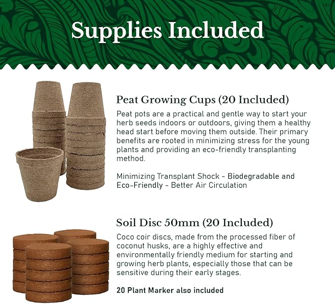 20 HERB Seeds Variety Pack - Complete Grow Kit Culinary Herbs Indoor Outdoors Herb Seeds, Basil, Oregano, Mint, Thyme & More Individually Seed Packets Starter Kit (Complete Starter Kit w/Seeds)