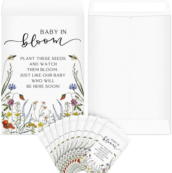 Fumete 100 Pcs Baby in Bloom Seed Packet Favors Wildflower Baby Shower Self Adhesive Envelopes for Guests Flower Packet Kraft Mini Organizer Decorations for Party Gift Favors, No Seeds (Wildflower)