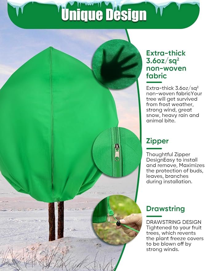 2Pack Winter Plant Covers Freeze Protection - 90" x 63" Extra Large Frost Blankets for Plants Tree Shrubs Cloth Anti-Freeze Protector Drawstring Bags Jacket for Outdoor Plants (3.2 oz/yd²)