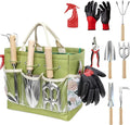 Garden Tools Set, 9-Piece Heavy Duty Gardening Tools with Clear Pocket Tote Bag, Stainless Steel Garden Hand Tools for Digging, Planting, Weeding and Pruning, Durable Gardening Kit