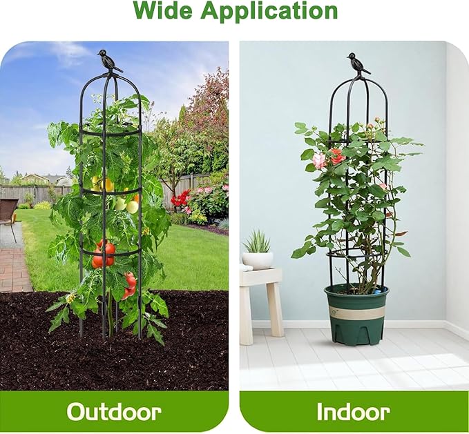 Tower Obelisk Garden Trellis for Climbing Plant,48inch Rustproof Fiberglass Potted Plant Support for Indoor Outdoor Vegetable Fruits Climbing Vines Flowers Stands Comes with 20 Ties (1 Pack)