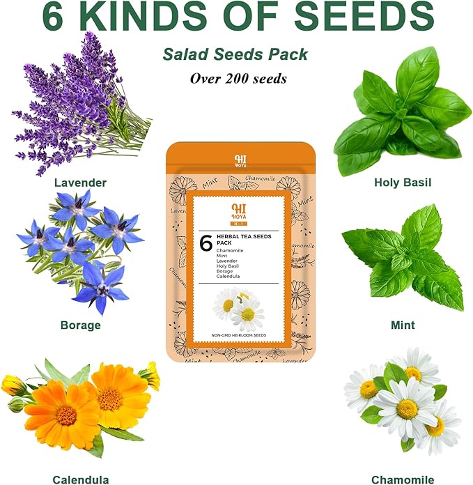 Lavender Seed Pod Kit, 8 Pod Kit (Include Seed Lavender/Chamomile/Holy Basil/Borage/Calendula/Mint) Fresh Tea Seed Pod Kit Compatible with Hydroponics