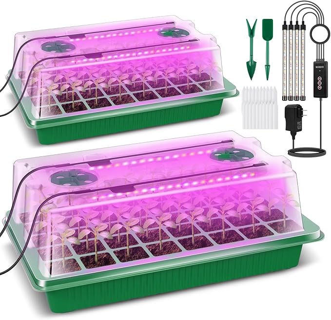 Verdenu Seed Starter Tray with Grow Light, 2 Pack 80 Cells Seed Starter Kit with Humidity Dome, Adjustable Brightness Seed Tray with Smart Timer, 3 Modes, 4 Timing, Germination Kit for Indoor