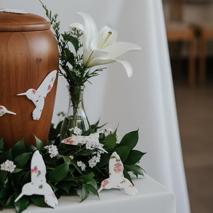 Wildflower Seed Paper - Set of 24 Hummingbird-Shaped for Funeral Favors, Memorial Gifts, & Sympathy Gifts for Loss of Father and Mother (Pink & Green)