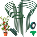 Unves 10 Pack Plant Support Stakes, 10" W x 16" H Half Round Peony Cages and Supports, Metal Peony Cage Plant Ring for Outdoor Plants Tomato Flower Vine, with Garden Labels, Clips and Ties