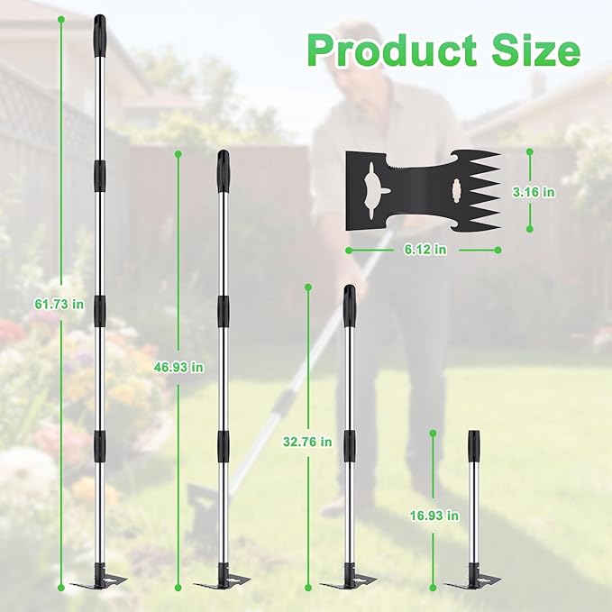 Weed Puller Tool with Long Handle，Adjustable Long Manual Weeder Remover Tool，2 in 1 Hand Weed Rake and Garden Hoe for Gardening, Uprooting Weeding Tool for Yard, Lawn, Patio, Garden