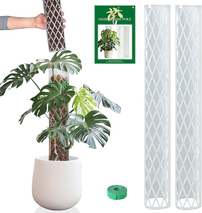 Sisher 2 Pack 16 Inch Plastic Moss Poles for Climbing Plants D Shaped Moss Pole Work with Sphagnum Moss Sticks for Indoor Plants, Moss Pole Monstera Plant Support,with Garden Ties