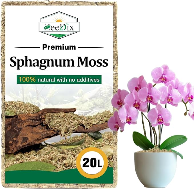 ZeeDix 1.1 lb Premium Sphagnum Moss for Plants Indoor, New Zealand Sphagnum Moss for Orchid Potting Mix Terrarium Succulent Carnivorous Ferns Hosta Garden & Reptile Habitat (Expands to 20L)