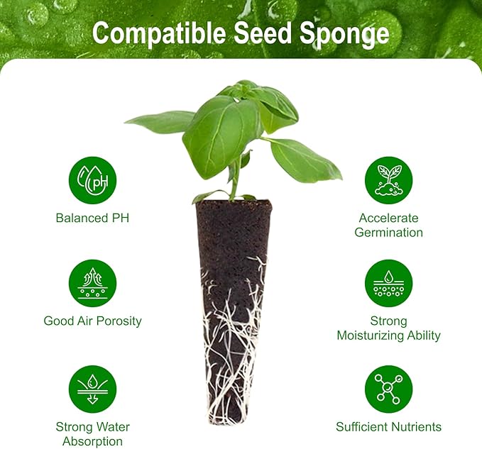 SIULMKOT 60 Pack Hydroponic Grow Sponges Seed Pods Replacement, Rapid Rooting Nursery Sponges Compatible with Aerogarden & Most Hydroponic System