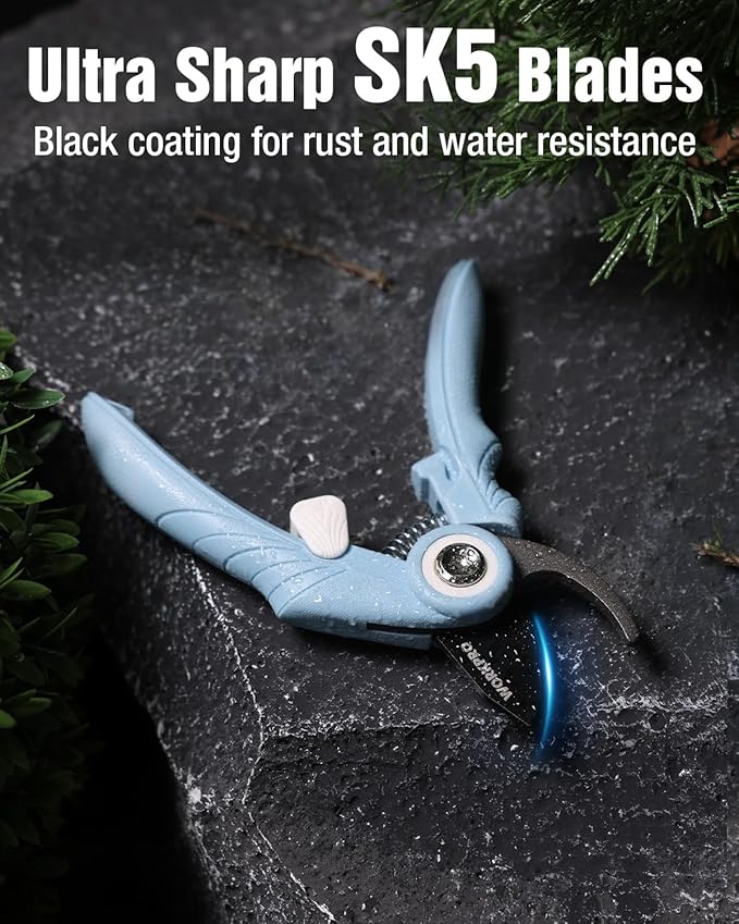 WORKPRO 2 Pack Garden Pruning Shears, 6.9" Bypass & Straight Shears, Premium Gardening Clippers for Flowers, Plants, and Fruit Trimming, Blue