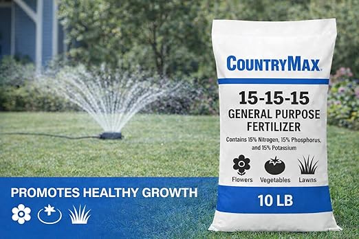 CountryMax 15-15-15 All Purpose Fertilizer, 10 lb Bag, Balanced Nutrition for Flowers & Vegetable Beds, Raised Gardens, Lawns & Grass, Supports Soil Health and Consistent Growth