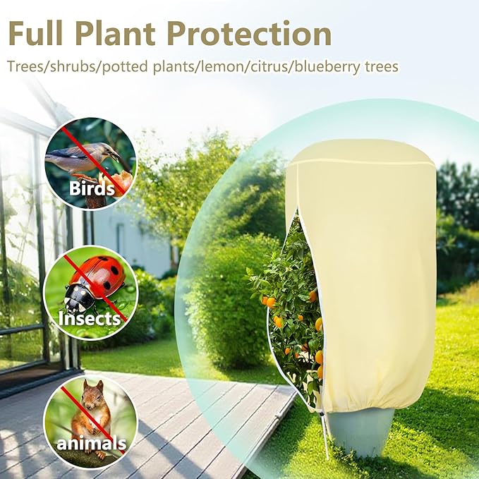 2 Pack Rounded Top Plant Covers Freeze Protection for Winter, Plant Covers for Winter, 47" X 72" Tree Frost Protection Blankets Outdoor With Zipper/Drawstring, for Shrub Bush Fruit Tree Potte(Beige)