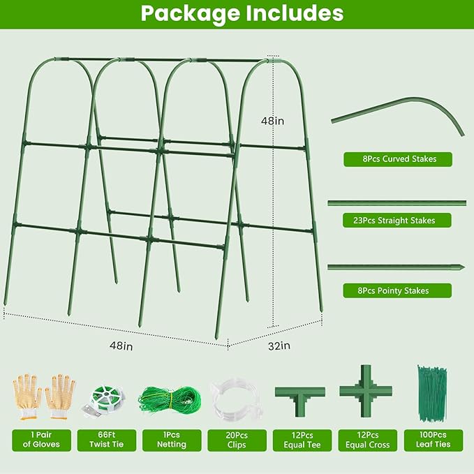 Cucumber Trellis for Raised Bed, U-Shape Garden Trellis for Climbing Plants Outdoor, Metal Arch Vegetables Trellis, Plant Support for Grape Vine Beans Squash Peas Flower