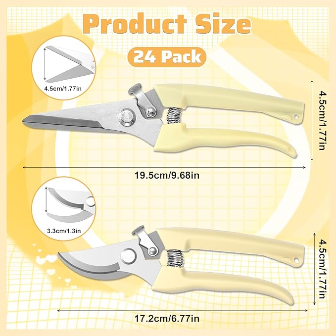 24pcs pruning shears for gardening Garden Flower Shears garden shear gardening scissors flower cutting scissors hedge clippers Beige flowers clippers Handheld Heavy Duty Plant Scissor