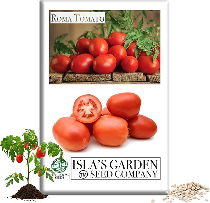 Roma Heirloom Tomato Seeds for Planting – 500+ Non-GMO Seeds, Botanical Name: Solanum lycopersicum, 90% Germination Rate, Classic Paste Tomato for Sauces & Canning, by Isla’s Garden Seeds, Gift Idea