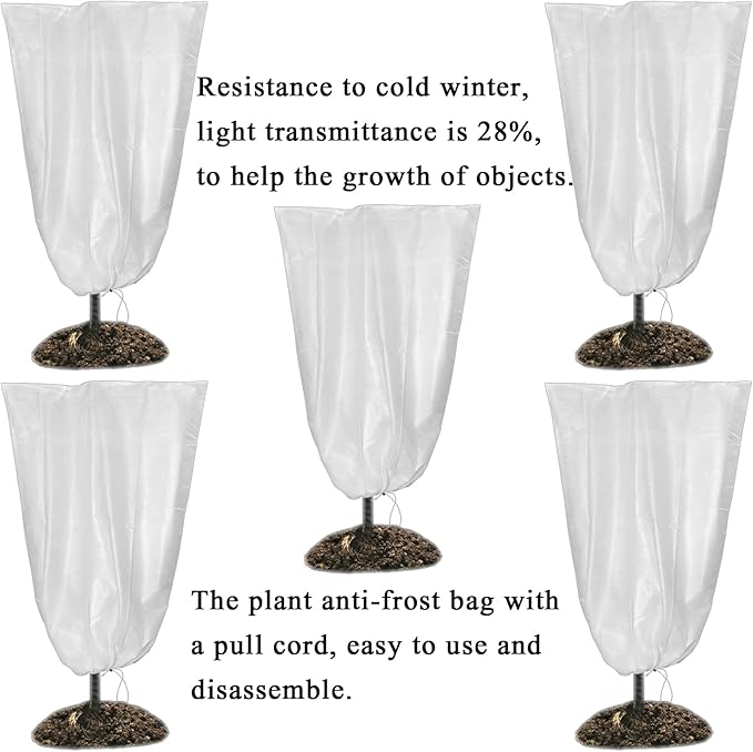 SKARUMMER Winter Plant Covers Freeze Protection 23.6x31.5 Inch Garden Frost Tree Blanket Shrub Covers with Drawstring for Cold Weather Frost Protection Sun Protection (5 Pack)