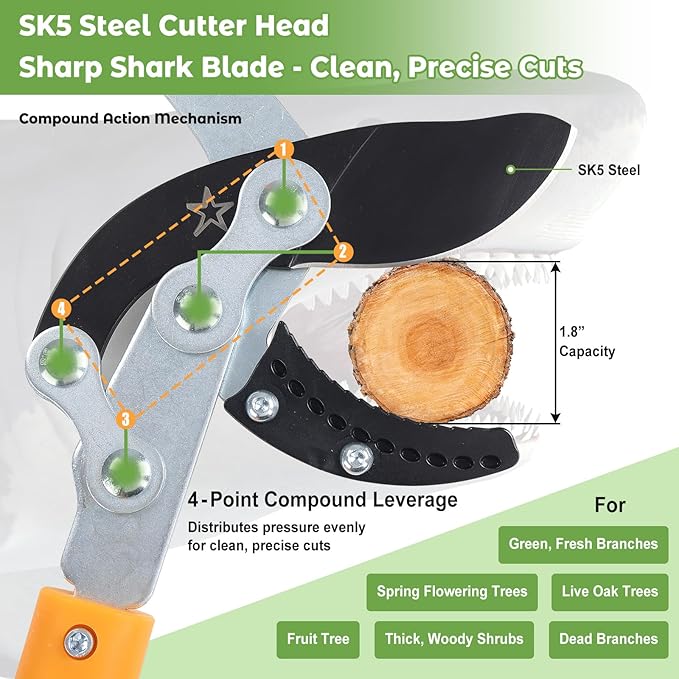 Extendable Loopers for Tree Trimming, 24-42'' Heavy Duty Thick Branches Cutter Lopping Shears with SK5 Steel Blade, Pruning Shears with 1.8” Cut Capacity, Loppers with Compound Action for Gardening