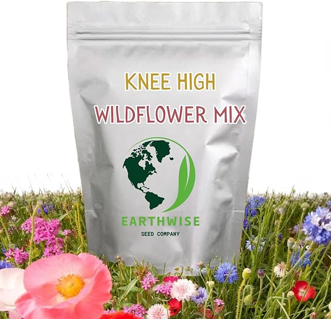 Earthwise Knee High Wildflower Meadow Blend, 1/2 lb Wildflower Seed Mix – Covers 500 sq ft – Pollinator & Bee-Friendly Flowers
