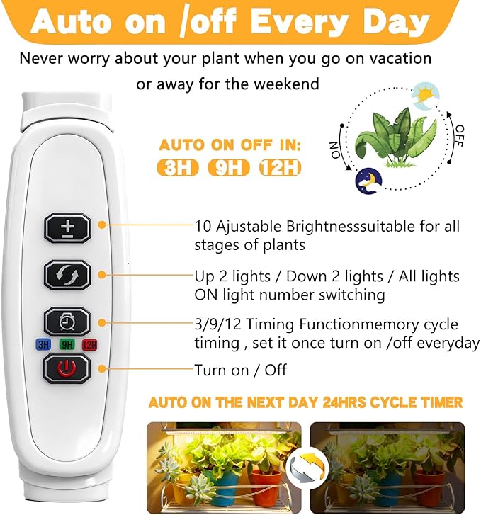 LED Plant Growing lamp,3000K/6000K Full Spectrum Grow Light Strips for Indoor Plants with 3/9/12H Timer & 10 Dimmable Levels,Led Plant Lights for Green House Hydroponics Succulent (4 Bars)