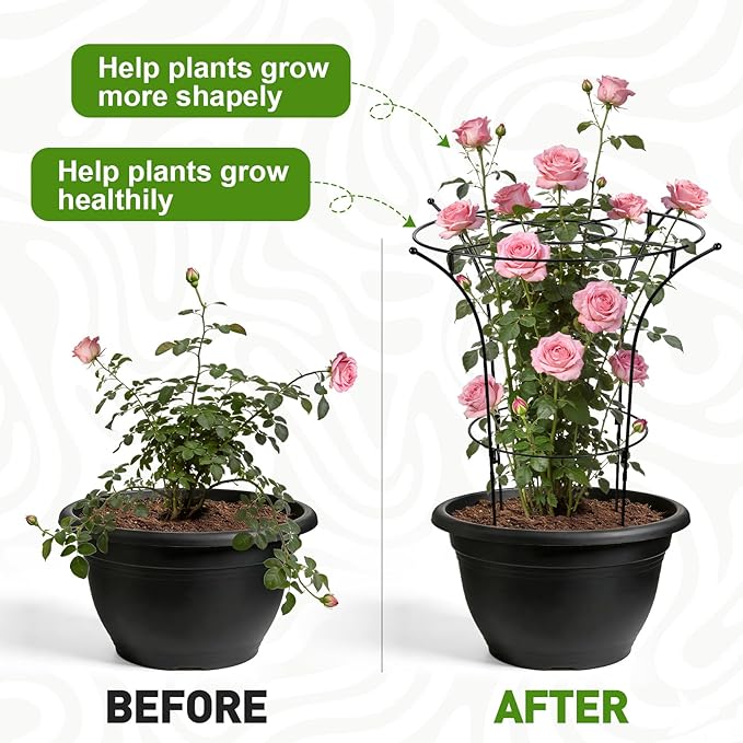 1 Pack Metal Peony Plant Support Cage,32.2" H x 19.2" D Grow Through Flower Support with Wide Top Ring,Bouquet Shape Flower Cage for Peonies Roses and Top-Heavy Blooms