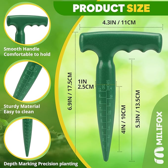 Seed Planter Tool, 6.9" Dibber Garden Tool, Plastic Seed Dibbler for Planting, Bulb Digger Garden Planter with Handle for Sowing Seeds, Planting, Bulbs, Digging (Green)