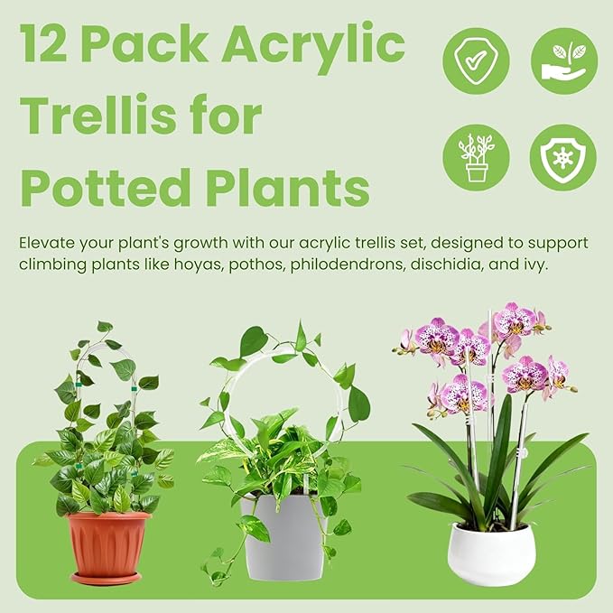 Lancisism 8 Pack Acrylic Plant Trellis for Indoor Climbing Plants, Thickened Clear U-Shaped & Round Small Plant Trellis, Potted Plant Climber Support for Hoya, Pothos, Vine Ivy, Monstera Houseplant