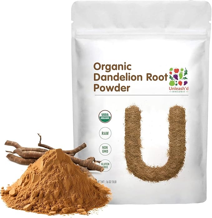 Unleash’d Organic Dandelion Root Powder 16oz – Organic Vegan, for Tea & Drinks, Detox and Digestive Support