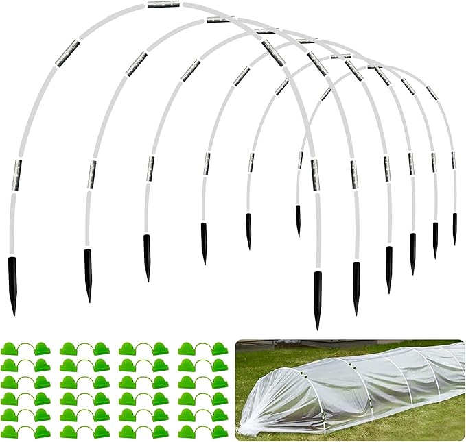 8FT Rust-Free Fiberglass Garden Hoops -36 PCS DIY Grow Tunnel Kit for Raised Beds, Row Cover Support with Connectors/Clips, Year-Round Plant Protection from Frost, White