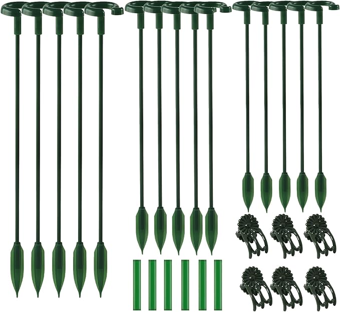 Plant Support Stakes - 15pcs Adjustable Trellis Poles with 6 Clips - Indoor Outdoor Climbing Sticks for Monstera Tomato Potted