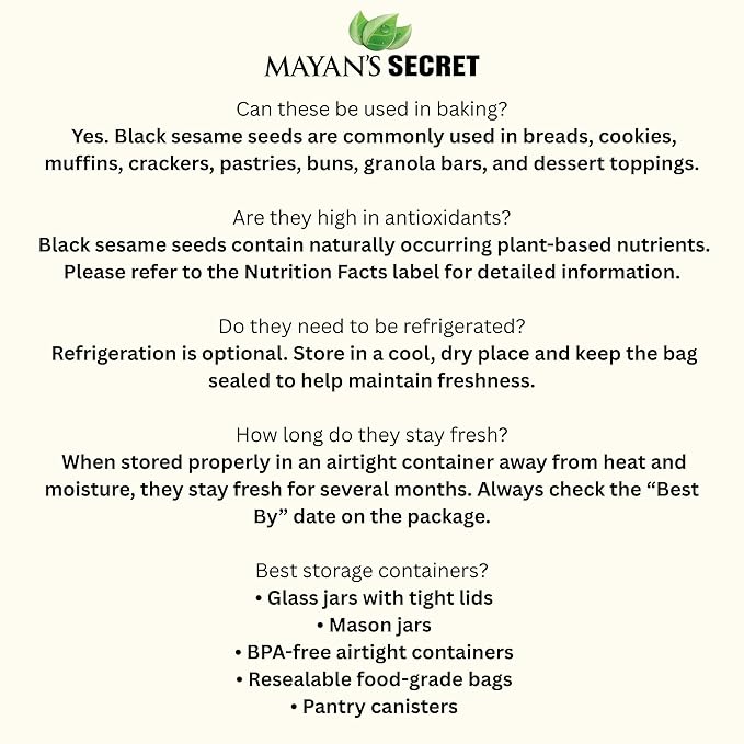 Mayan's Secret - Organic Black Sesame Seeds Raw – USDA Certified, Vegan, Non-GMO, Gluten-Free – High Protein & Nutrient-Rich Superfood – (907g) 2lbs