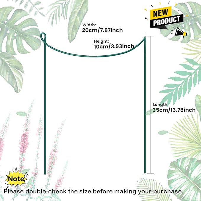 Snake Plant Support Stake - Half Round Peony Stake and Support, Heavy Duty Hydrangea Support Cage, Half Moon Houseplant Support Ring for Potted Indoor Plants (4 Pack, 14x8Inch)