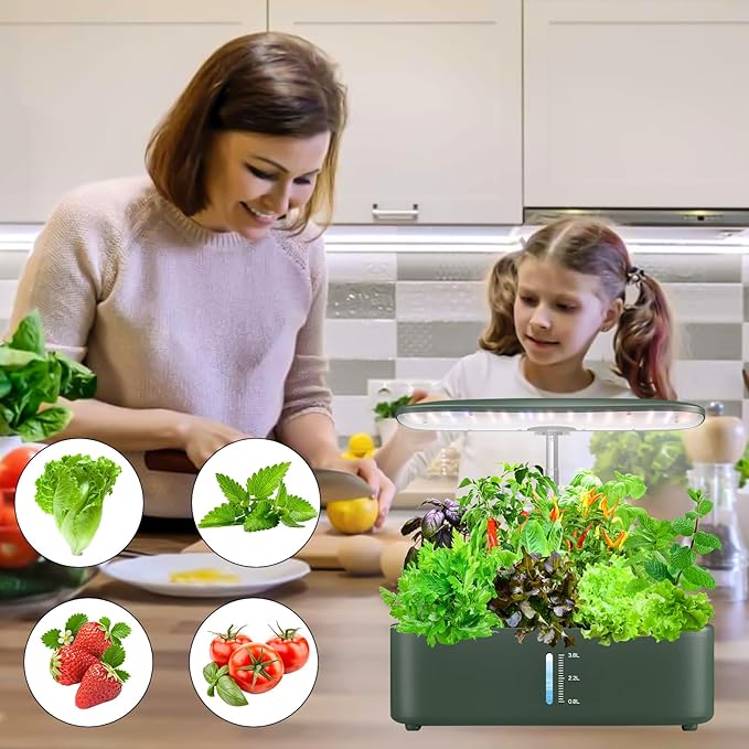 Hydroponics Growing System Kit - 12 Pods Indoor Herb Garden with LED Grow Light, Auto Timer, Adjustable Height up to 17" - Ideal for Home, Birthday & Mother's Day Gifts for Women (Dark Green)