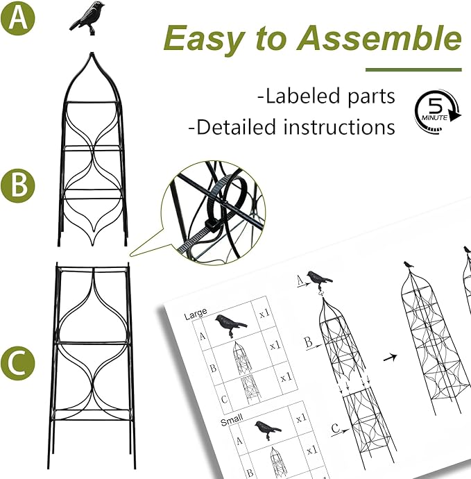 aboxoo Set of 2 Packs Sturdy Metal Garden Obelisk Trellis for Climbing Plants,Versatile Support for Roses, Topiaries & Houseplants, Easy to Assemble, Durable & Decorative for Indoor/Outdoor Displays