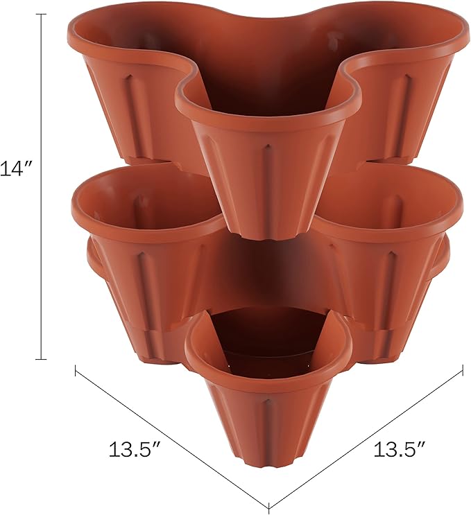 Stacking Planter Tower- 3-Tier Space Saving Flower Pots- Set of 3 Indoor/Outdoor Vertical Herb & Vegetable Garden by Pure Garden (Terracotta Colored)