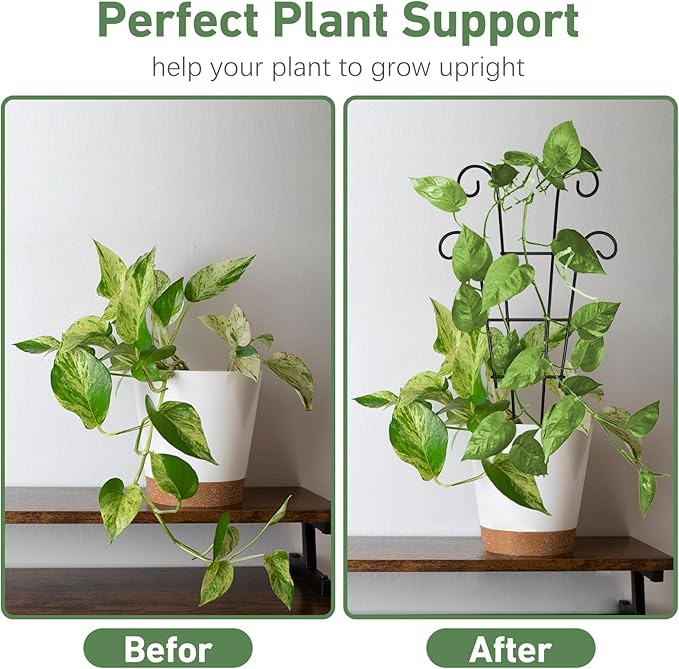 14.17in Trellis for Climbing Plants Indoor, Small Metal Plant Trellis for Potted Plants, Houseplant Trellis Plant Support for Hoya Pothos Vine, Set of 4p, Black