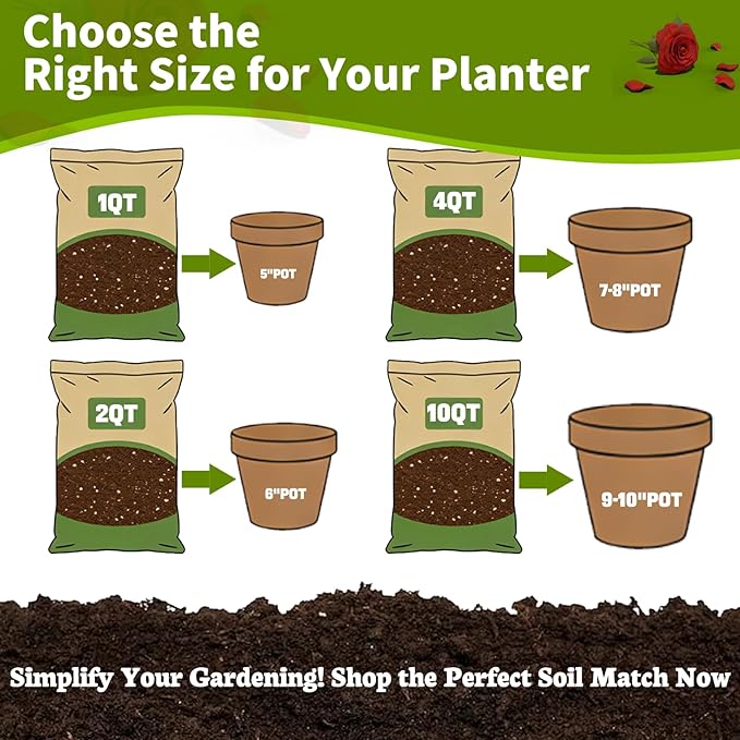 Rose Soil Potting Soil 4qt- Natural Organic Potting Mix for Roses, Superior Drainage & Breathability, Nutrient-Rich Formula to Support Healthy Rose Growth
