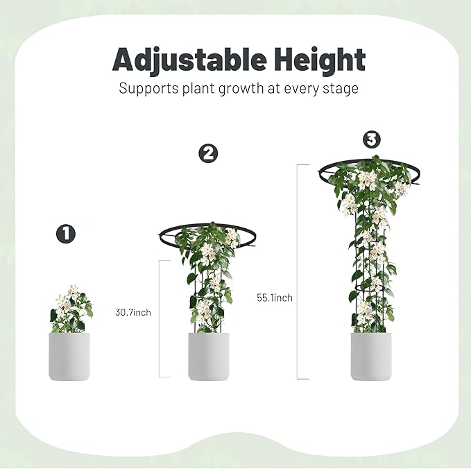 Garden Trellis for Climbing Plants Outdoor, 4.6FT Tall Metal Obelisk Trellis, 55.1" Umbrella Trellis for Potted Plants, Mushroom Top Trellises for Vines, Rose, Clematis, Pea, Bean, Tomato