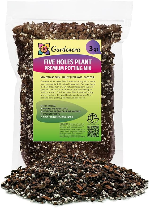 GARDENERA Five Holes Monstera Potting Soil - Promotes Optimal Drainage and Aeration for Vibrant Growth - 3 Quart
