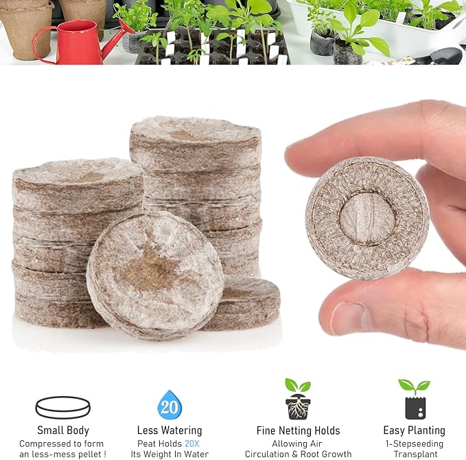 Legigo 100 Pcs 50mm Seed Starter Peat Pellets for Seedlings- Compressed Seed Starter Pods Seed Starting Pellets Plugs Soil Peat Pods for Starting Seeds, Garden Planting Herb Flower Vegetables