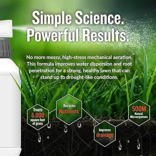 Turf Titan Thatch Buster Liquid Lawn Aerator and Dethatcher (32 oz) with Hose End Sprayer – Liquid Soil Loosener for Compacted & Clay Lawns – Improves Drainage & Root Growth – Covers 6,000 Sq Ft