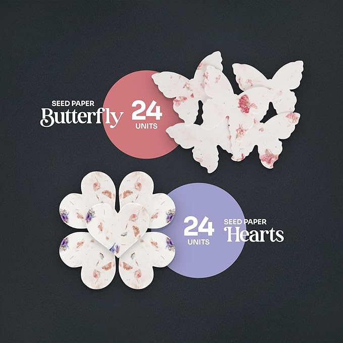 48pcs Seed Paper – 24pcs Hearts & 24pcs Butterflies Plantable Wildflower, Writable & Plantable Gift for Moms, & Plant Lover, Ideal for Weddings, Baby Shower, Memorial, & Celebrations