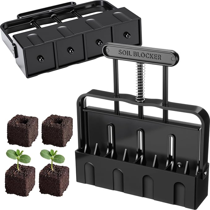 Chumia 2 Pcs Soil Blocker Makers Hand Held 4 Cell Soil Blocker for Seed Starting 2 Inch Mold Blocking Tool Manual for Garden Grow Seedling Indoor Outdoor Plants Greenhouse