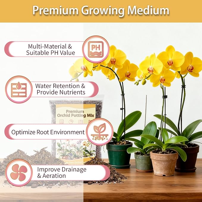 Orchid Potting Mix, Premium Orchid Soil for Repotting with Natural Pine Bark, Perlite, Coco Peat and Moss, Well-Draining Orchid Mix for Indoor Plant, Orchid, Succulents - 1QT
